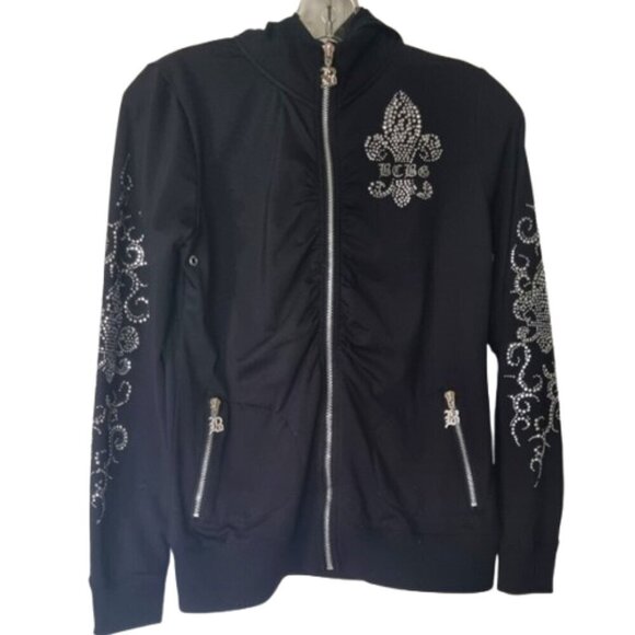 BCBG MaxAzria hoodie Size S black rhinestone embellished zip front Y2K - Picture 3 of 12